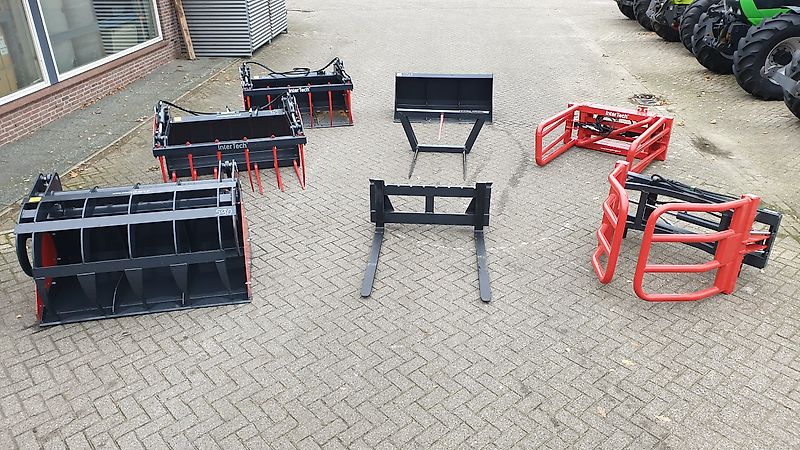 INTER-TECH Grondbak, Mestgreep, Pelikaanbak, Ronde, Vierkante balenklem, Palletvorken